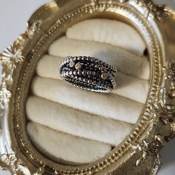 Retired Pandora Sterling Silver 14K Natural Diamond Ring Size 7.5
